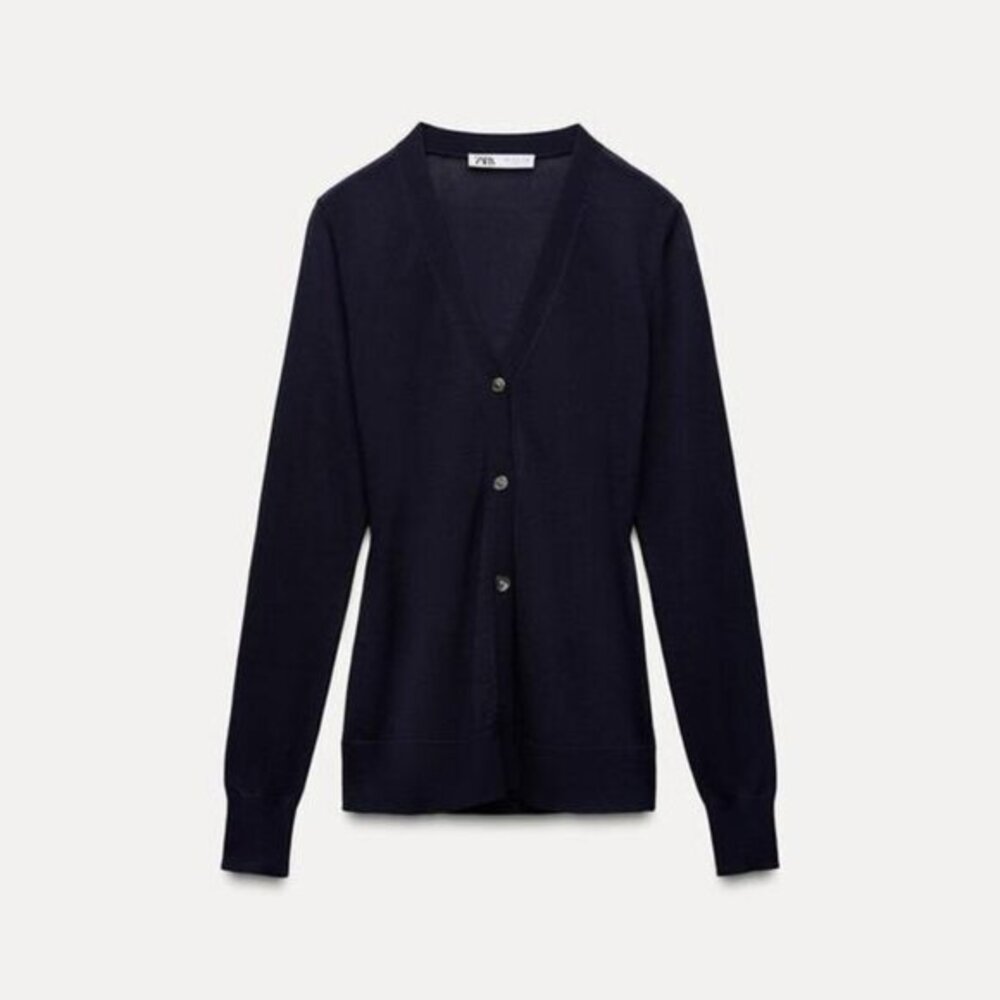 Zara Women BUTTONED KNIT CARDIGAN Navy blue REF 2893/143 in M